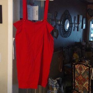Red suspender wiggle skirt
